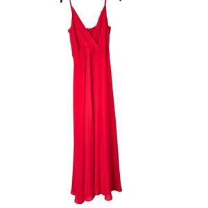 Red Plunge Whimsigoth V Maxi Dress Slit Pleated Bodice Spaghetti Strap Size M